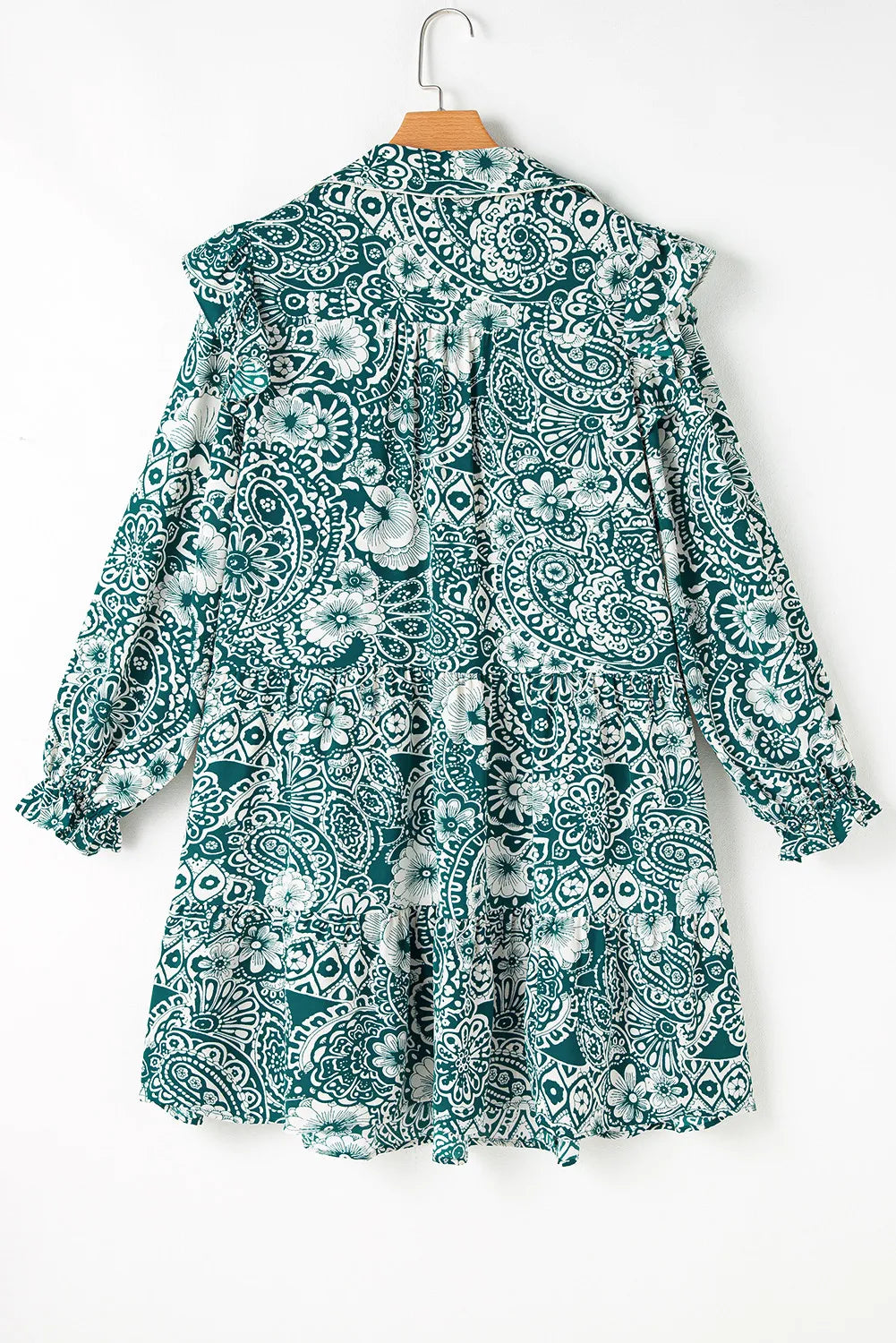 Plus Size Ruffled Printed Flounce Sleeve Dress