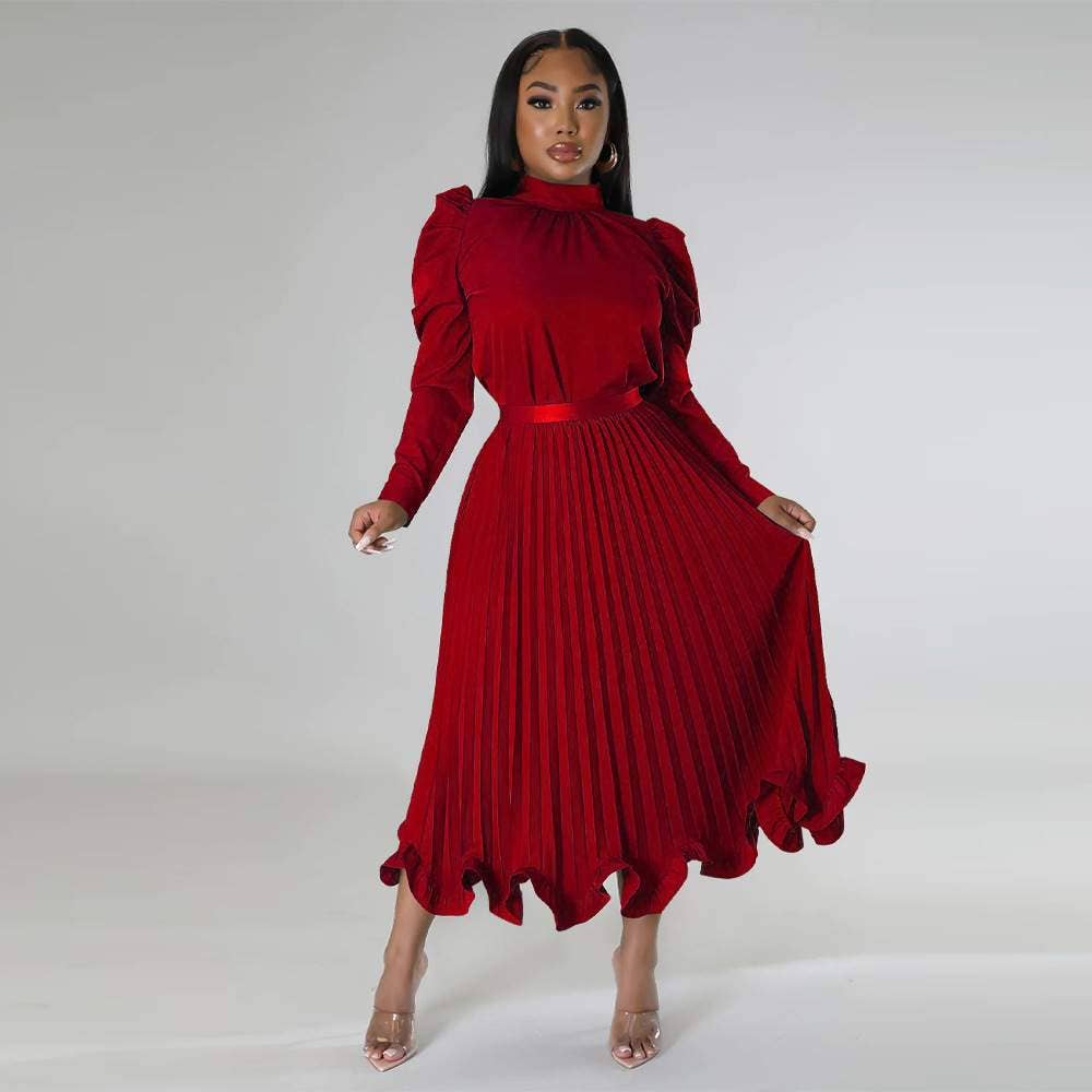 Skirt sets for women mock neck puff long sleeve