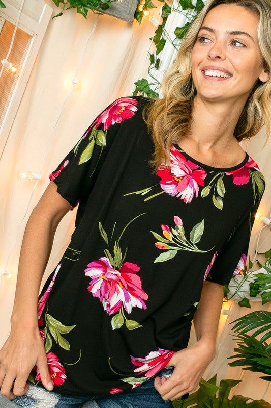 FLORAL TWIST BACK LOOSE FIT TOP