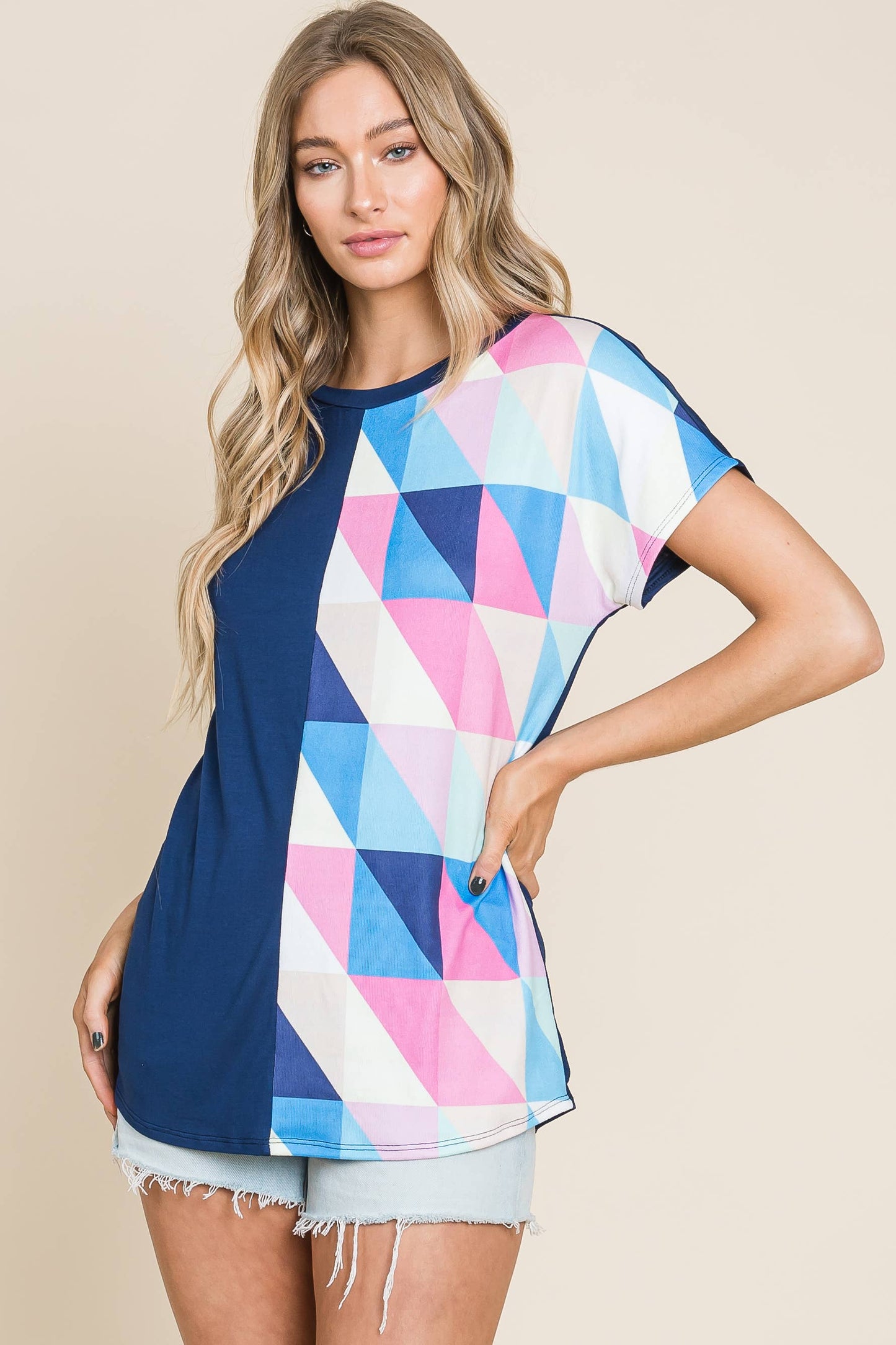 TA2037 Comfy Short Sleeve Color Block Crewneck Tee