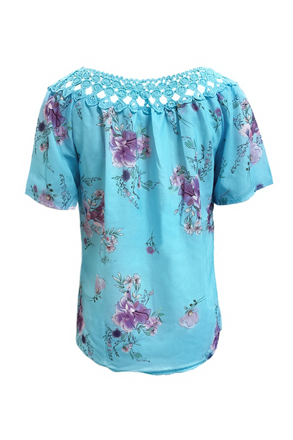 Full Size Printed Tie Neck Short Sleeve Blouse