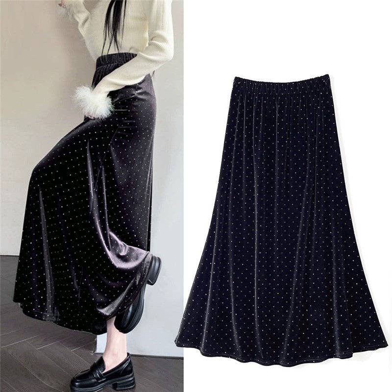 Velvet Midi Skirt With Sparkling Rhinestones
