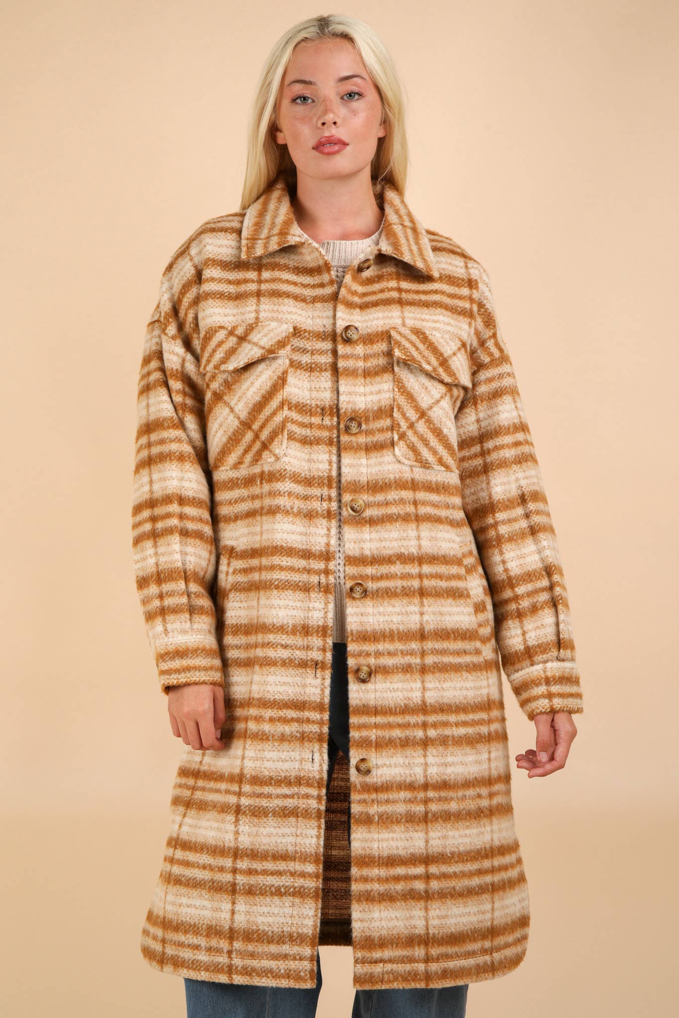 NJ90325-Aztec & Plaid Printed Shacket Jacket Coat