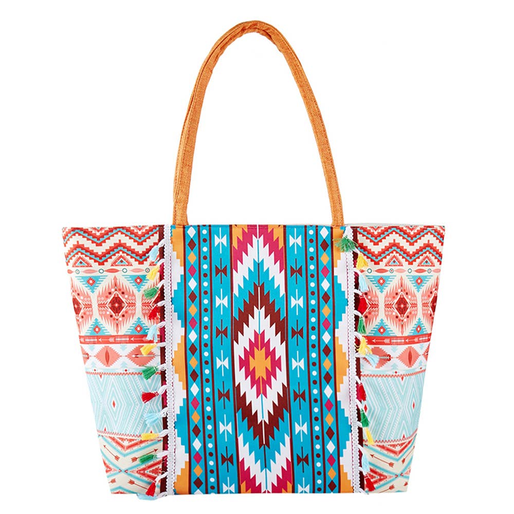 Boho Print Fringe Tote Bag