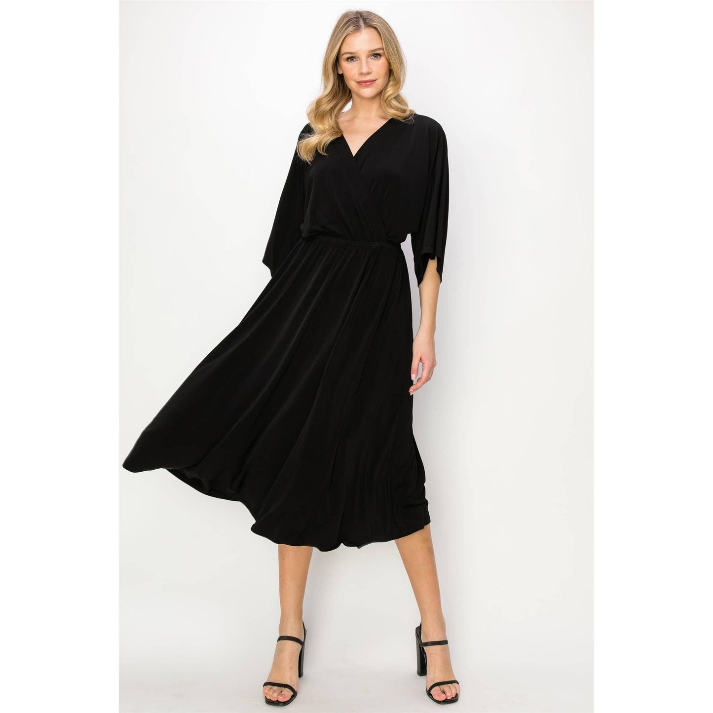 ELEGANT SOLID SURPLICE MIDI DRESS