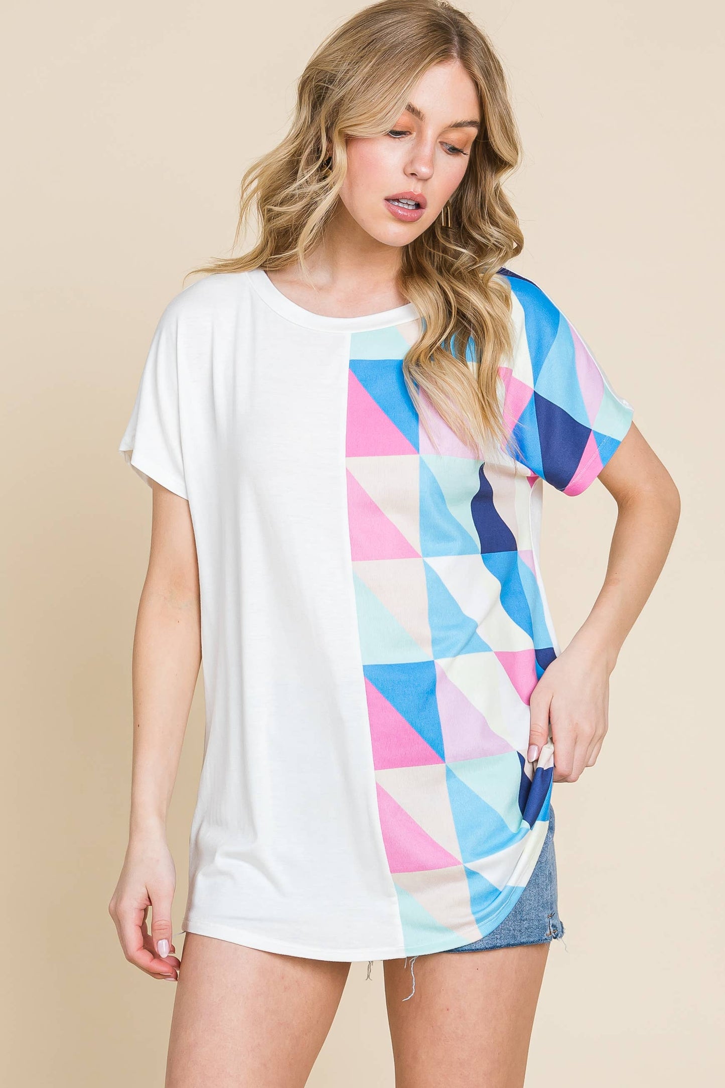 TA2037 Comfy Short Sleeve Color Block Crewneck Tee