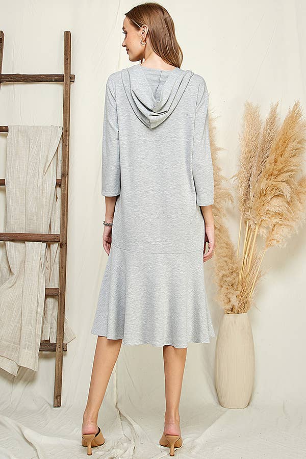 Hoodie Flare Ruffle Hem Midi Dress