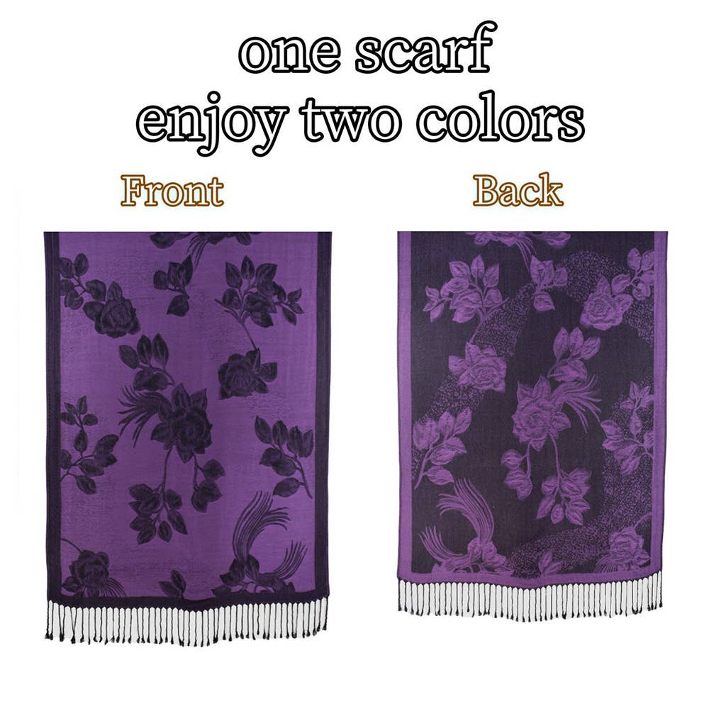 Rose Floral Pashmina Reversible Scarf Shawl