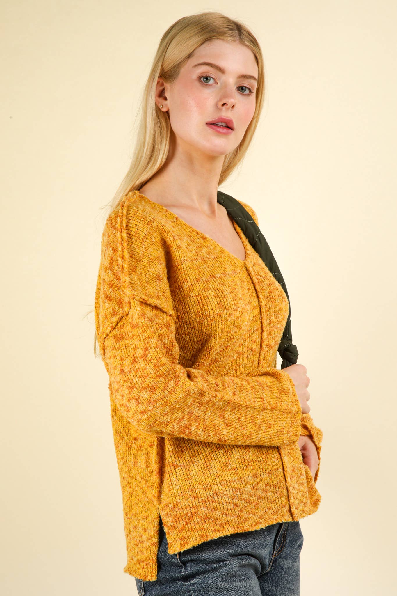 12W3270N-Oversized Casual Multi Color Knit Sweater Top