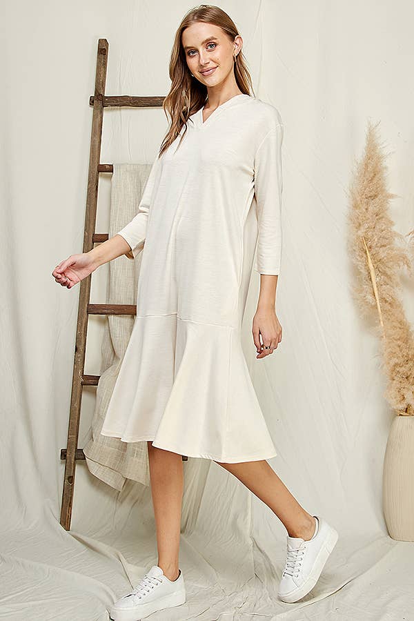 Hoodie Flare Ruffle Hem Midi Dress