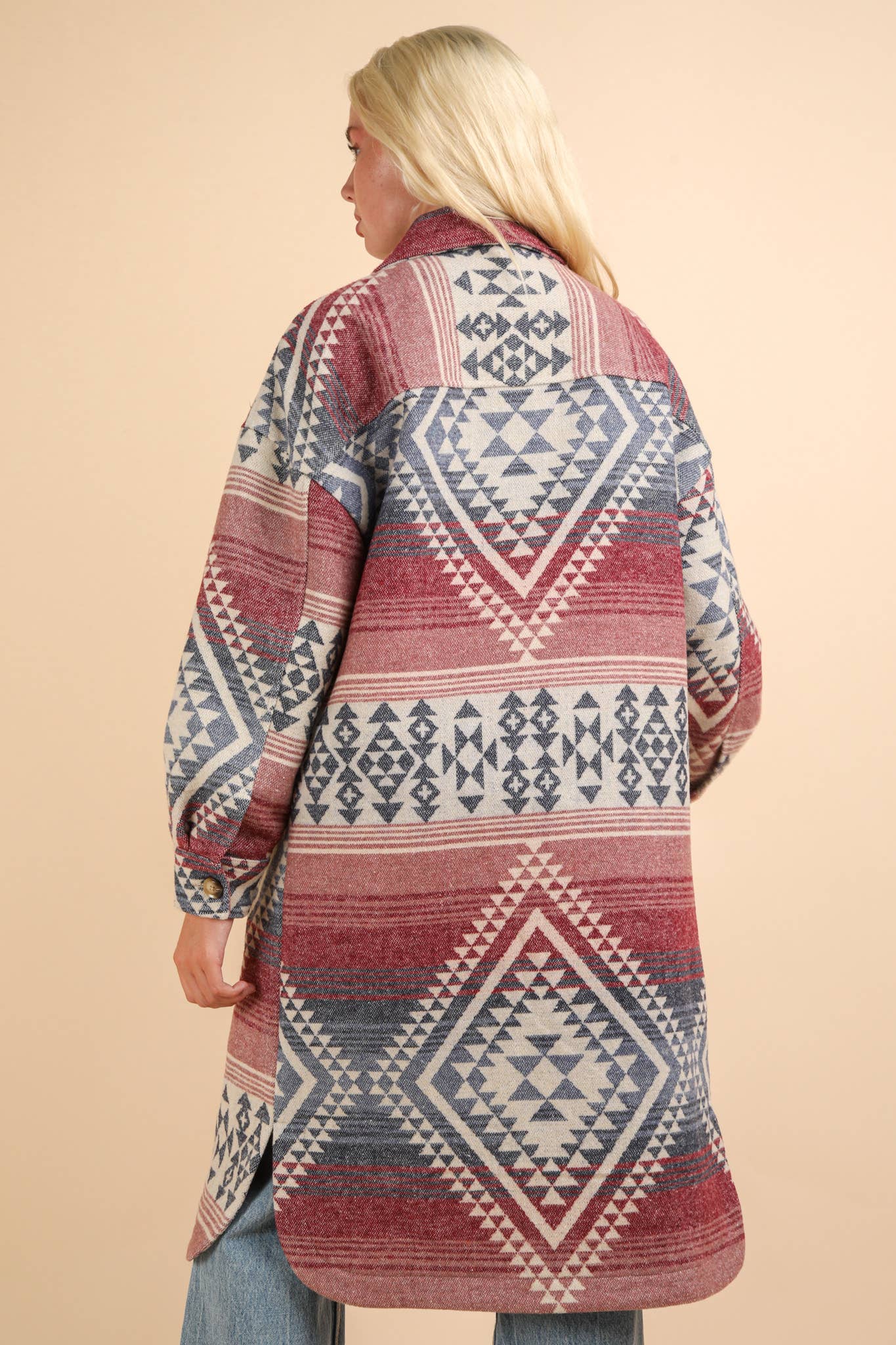 NJ90325-Aztec & Plaid Printed Shacket Jacket Coat