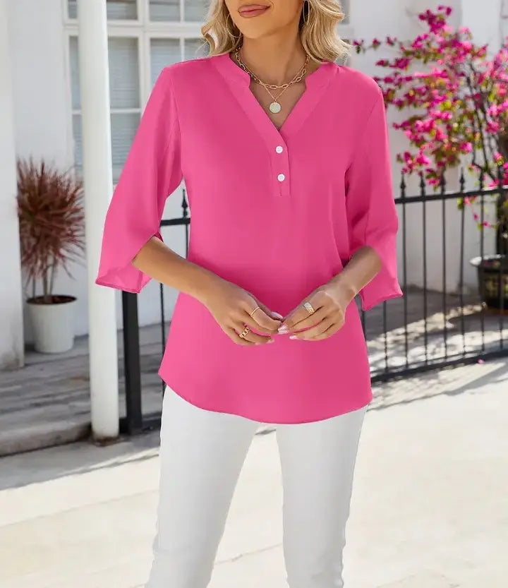 V-neck Medium sleeve chiffled chiffon top