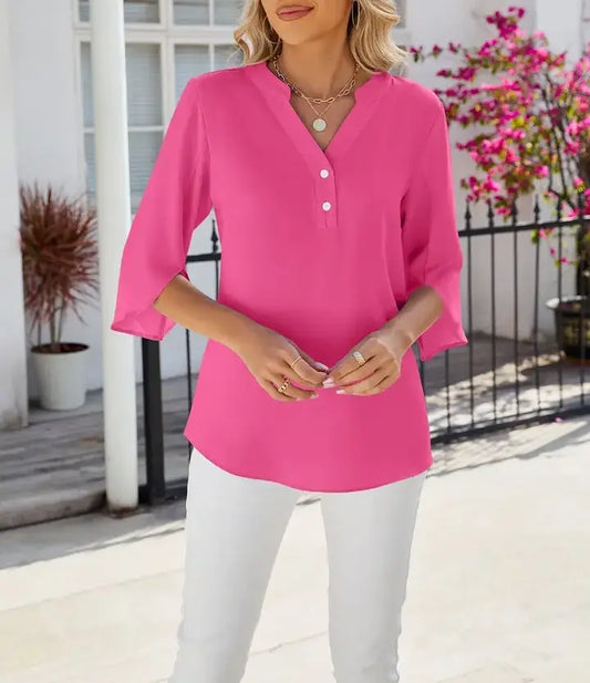 V-neck Medium sleeve chiffled chiffon top
