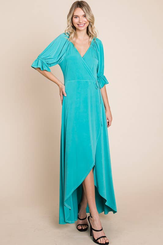 ETD-838 Solid Venezia Faux Wrap Dress