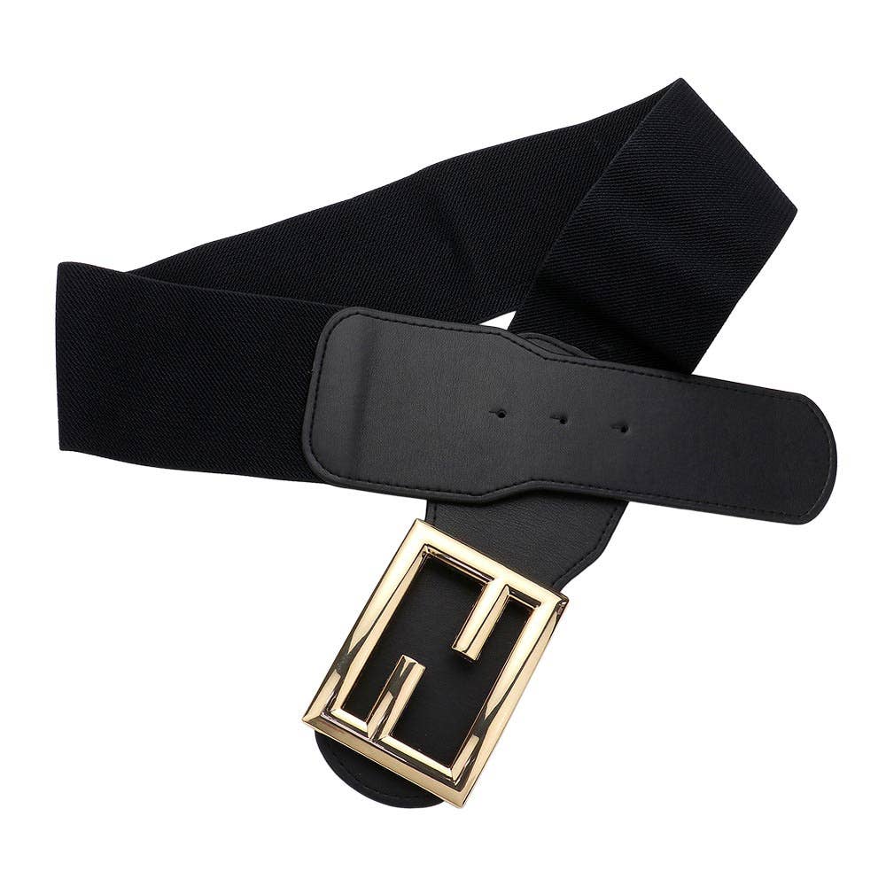 Abstract Metal Buckle Accented Elastic Belt