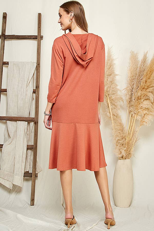 Hoodie Flare Ruffle Hem Midi Dress