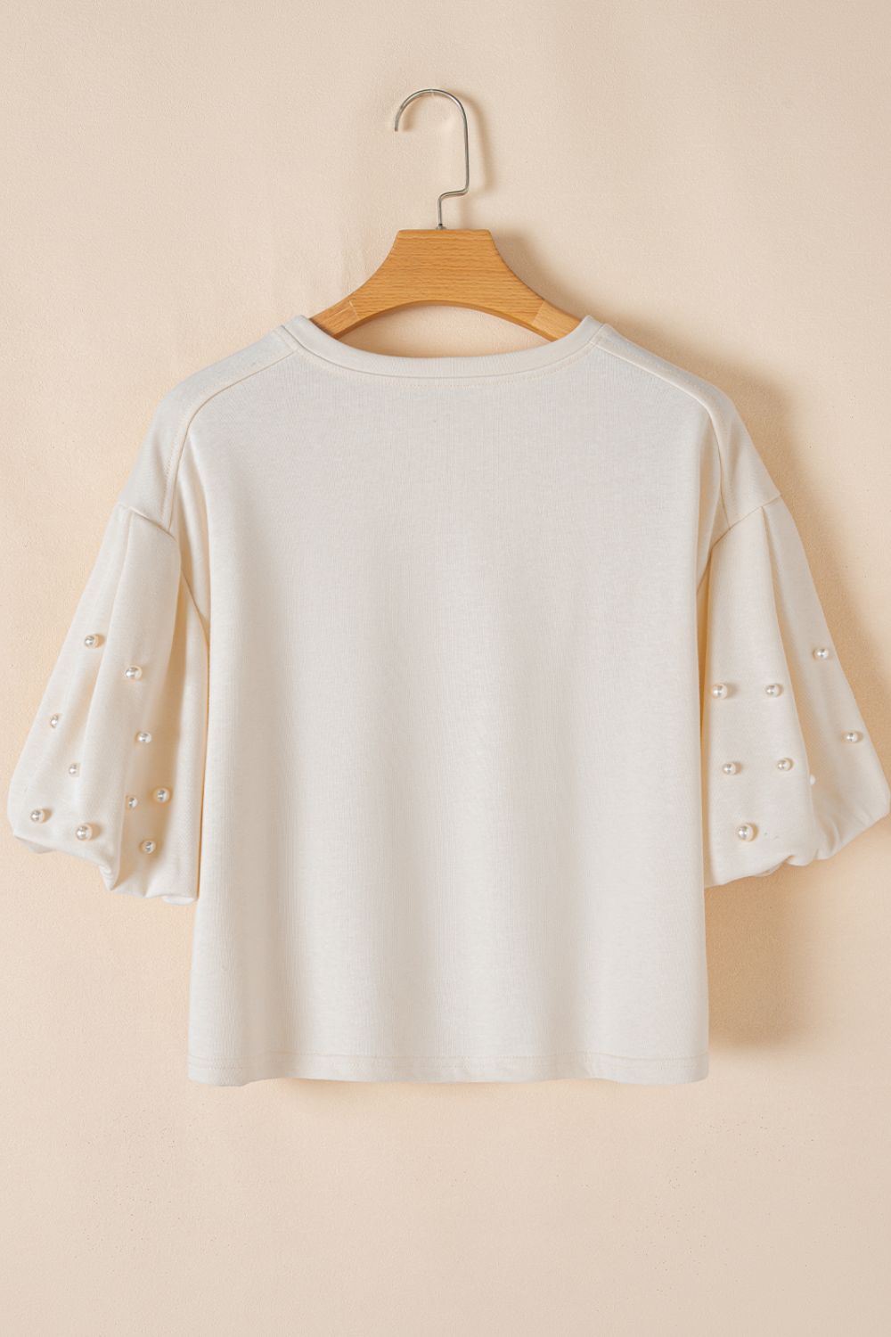 Pearl Detail Round Neck Half Sleeve Blouse