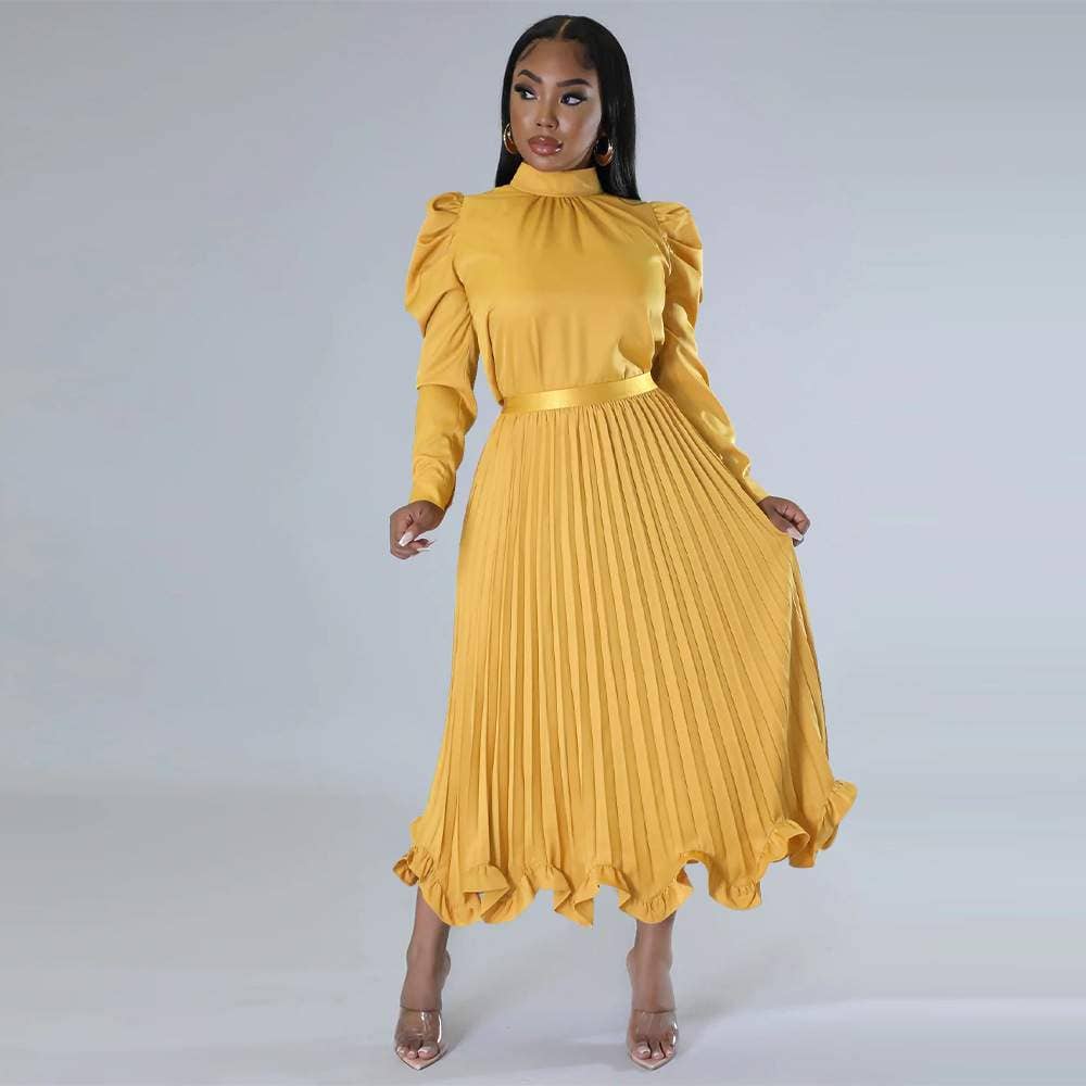Skirt sets for women mock neck puff long sleeve