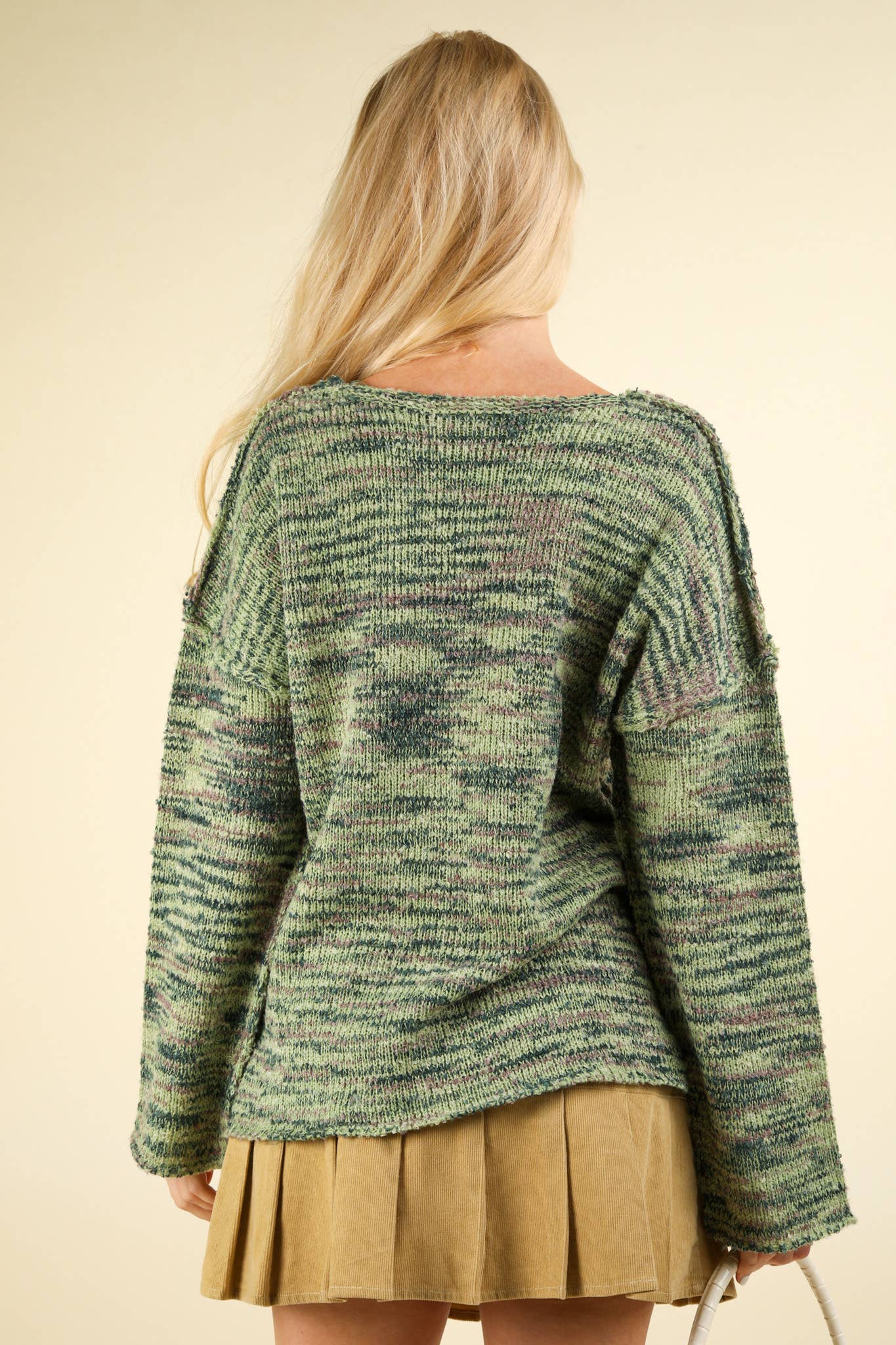 12W3270N-Oversized Casual Multi Color Knit Sweater Top