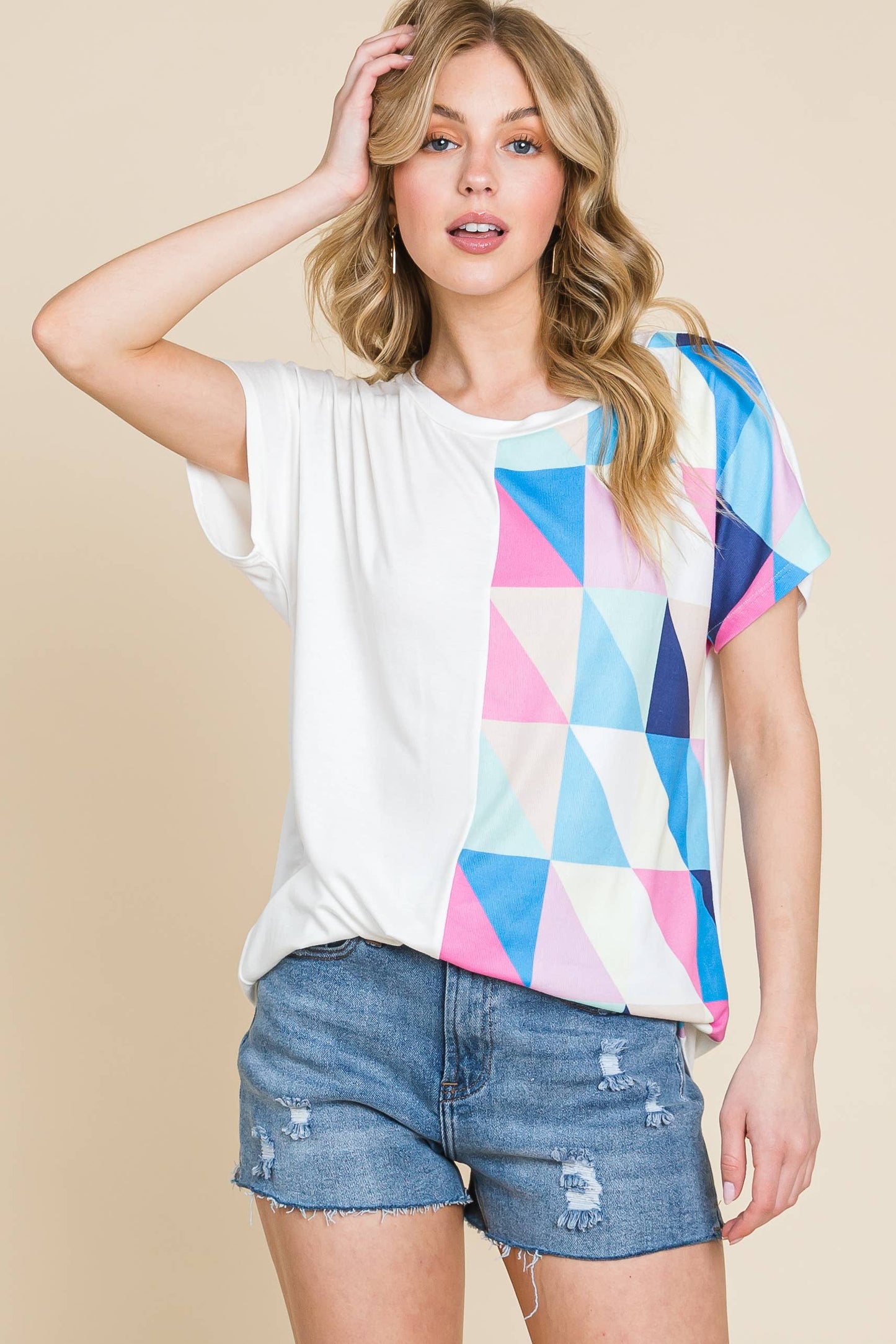 TA2037 Comfy Short Sleeve Color Block Crewneck Tee