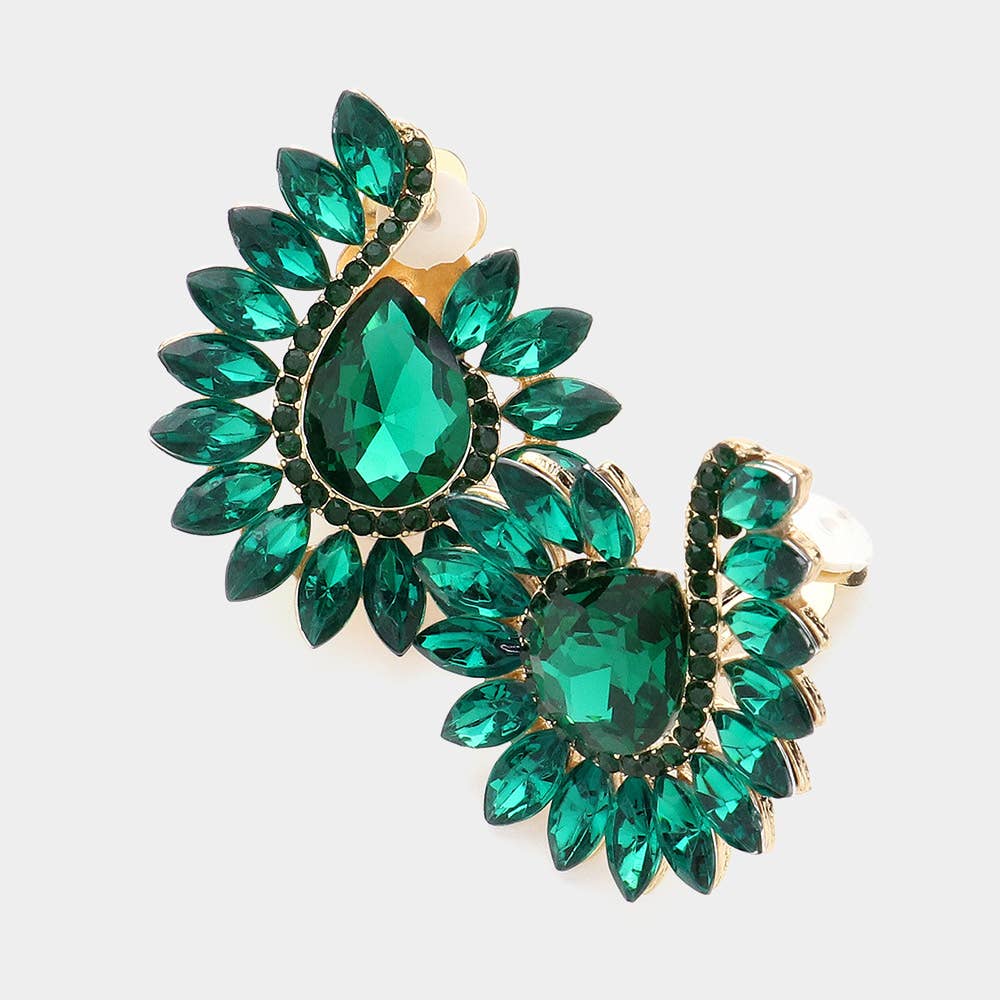 Marquise Stone Teardrop Stone Pointed Clip On Earrings