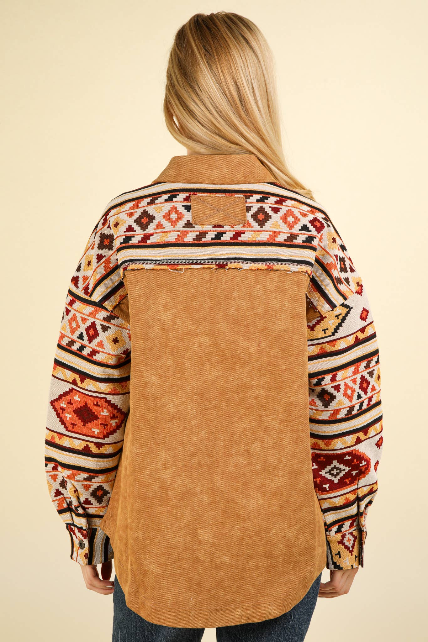 NJ90328-Aztec Graphic Oversized Button Down Shacket Jacket