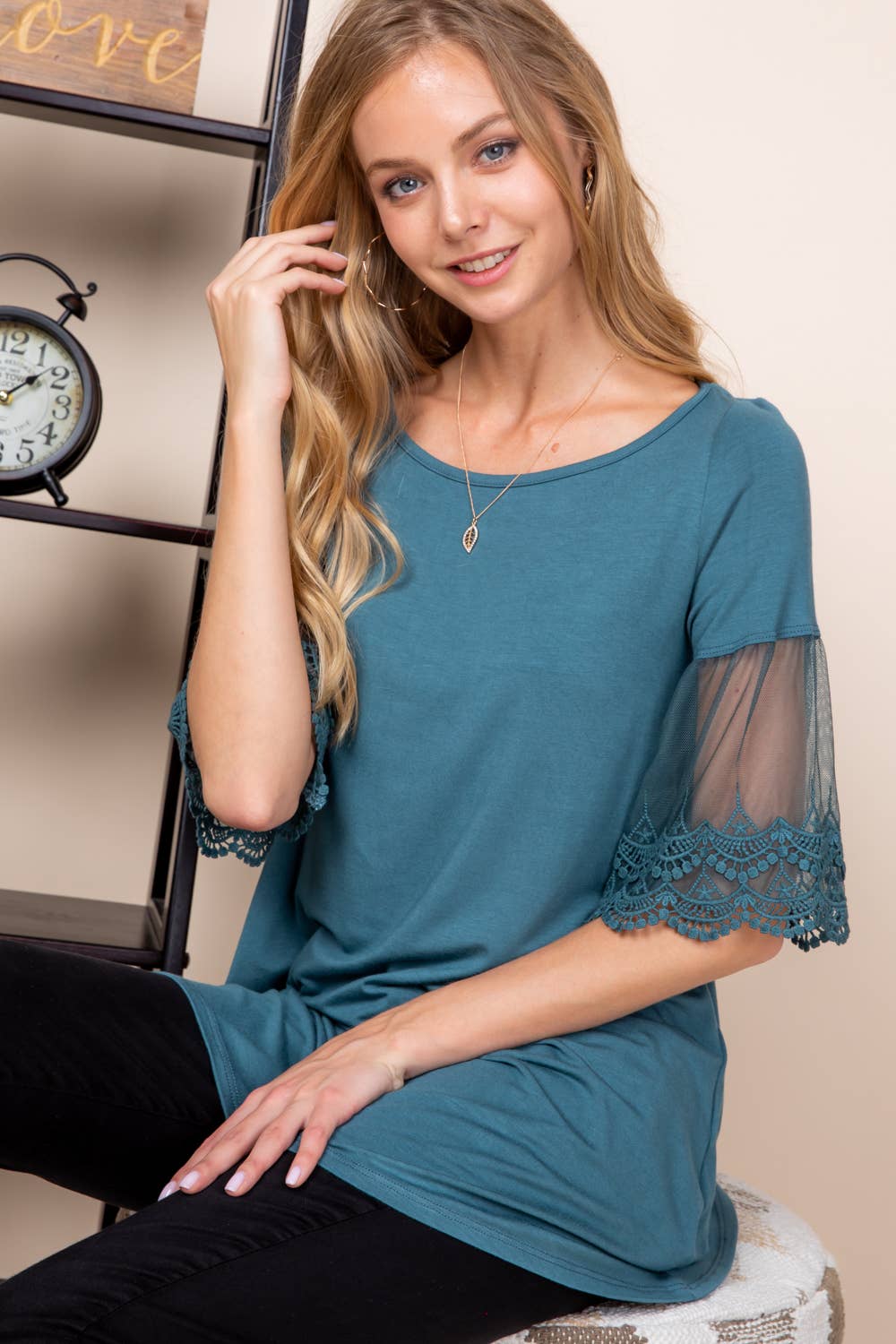 ETK-4105 Lace Sleeve Tunic Jersey Top