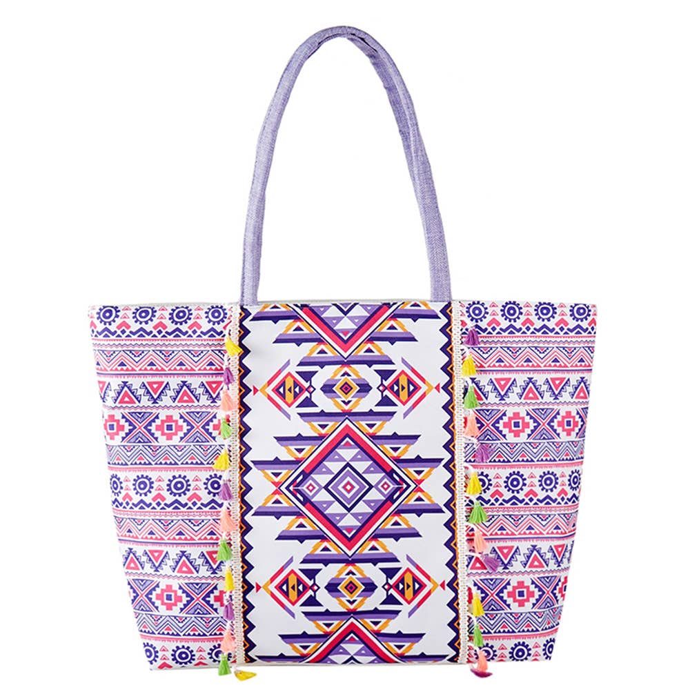 Boho Print Fringe Tote Bag