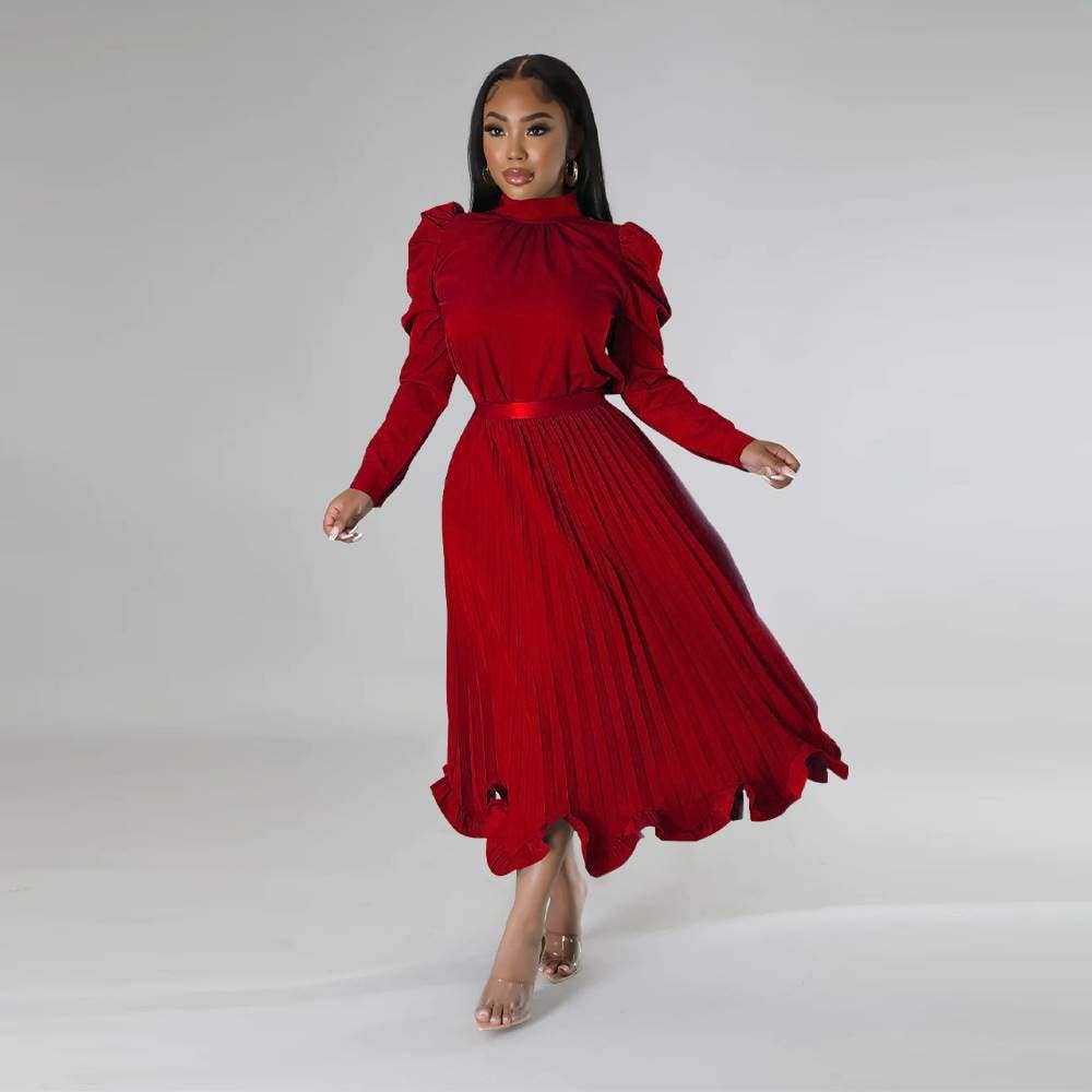 Skirt sets for women mock neck puff long sleeve