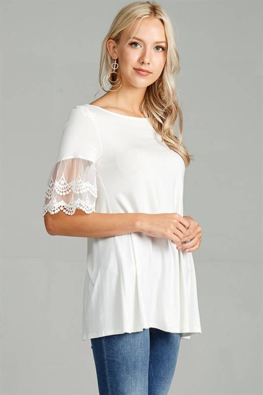 ETK-4105 Lace Sleeve Tunic Jersey Top