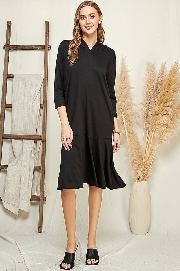Hoodie Flare Ruffle Hem Midi Dress