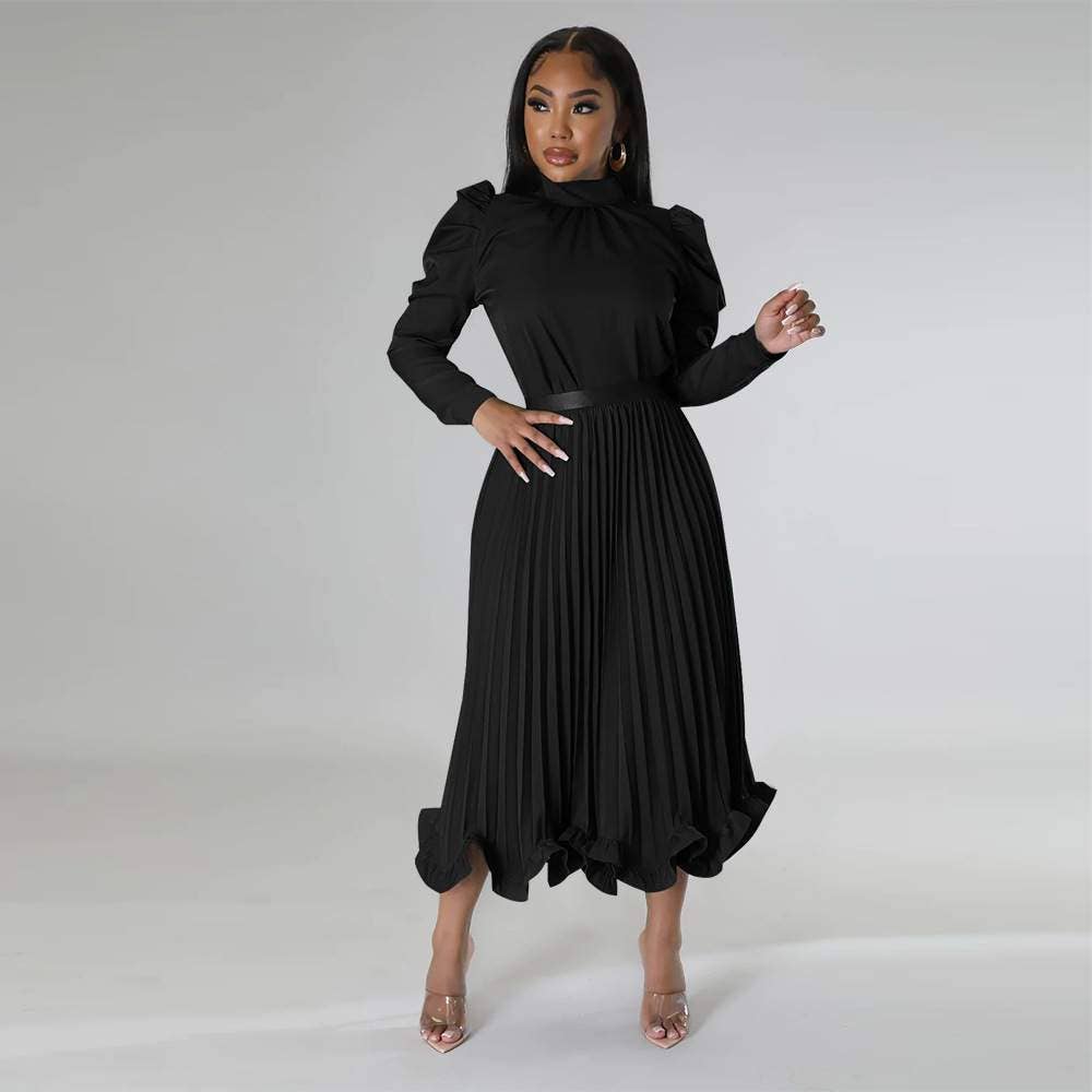 Skirt sets for women mock neck puff long sleeve