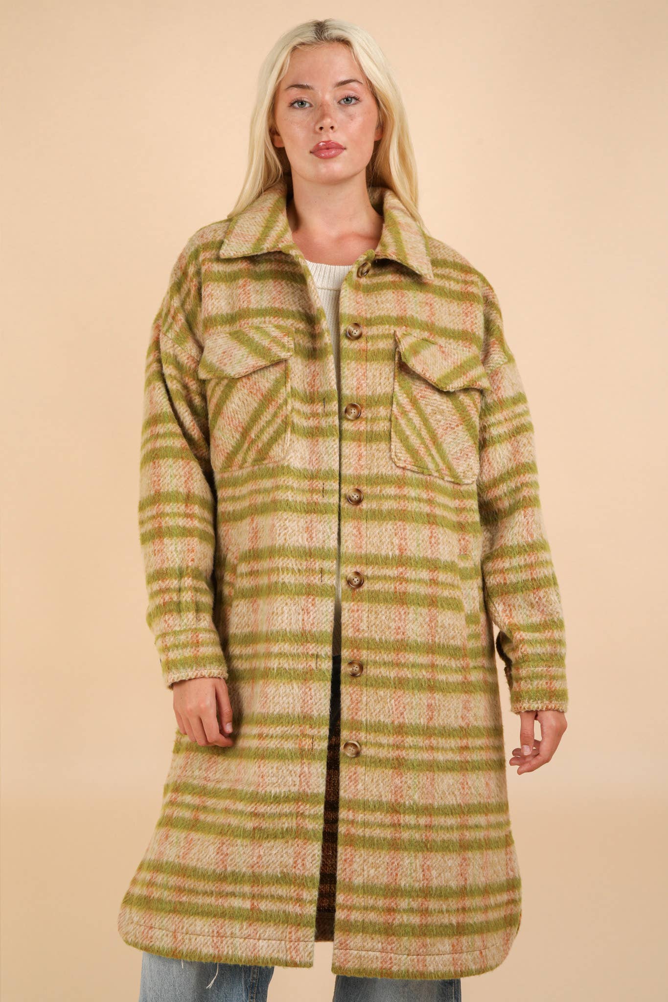 NJ90325-Aztec & Plaid Printed Shacket Jacket Coat
