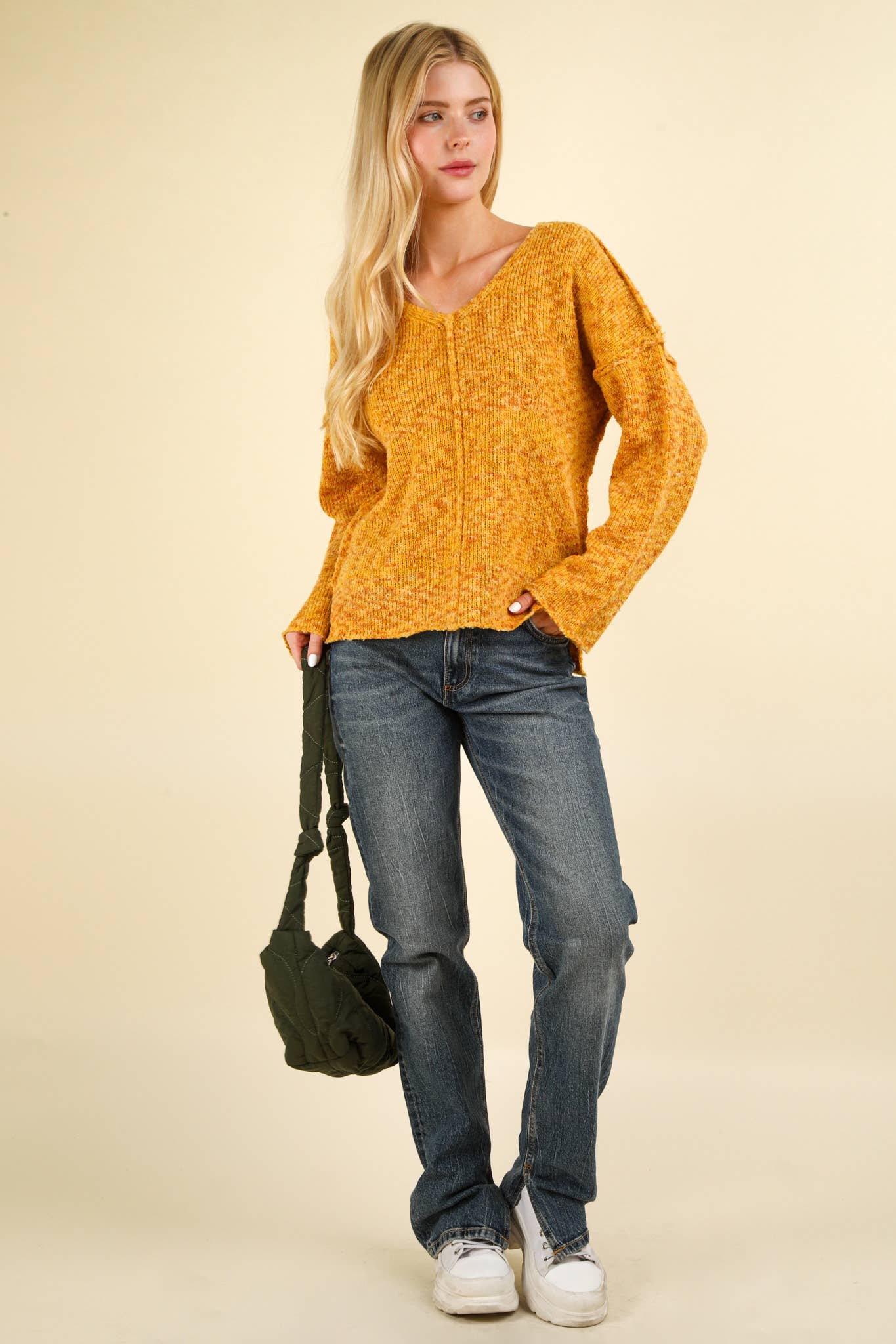 12W3270N-Oversized Casual Multi Color Knit Sweater Top
