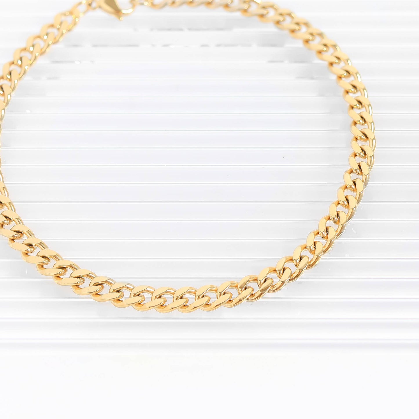 Stainless Steel 18K Gold PVD Coated Diamond Cut Curb Chain Bracelet