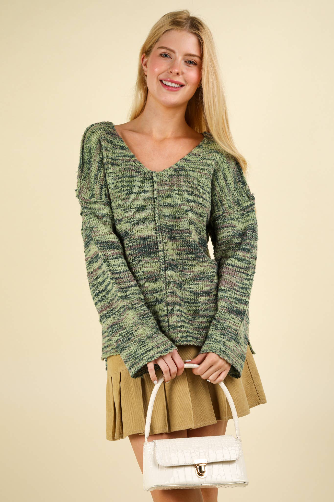 12W3270N-Oversized Casual Multi Color Knit Sweater Top