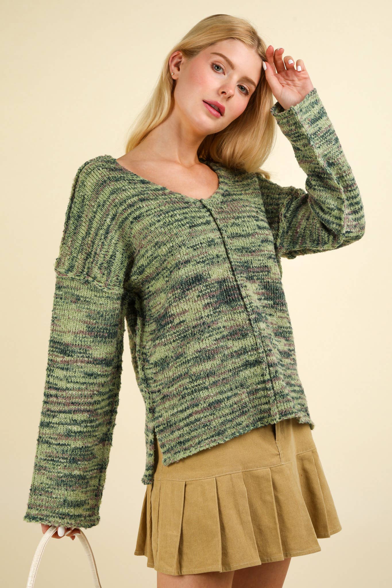 12W3270N-Oversized Casual Multi Color Knit Sweater Top