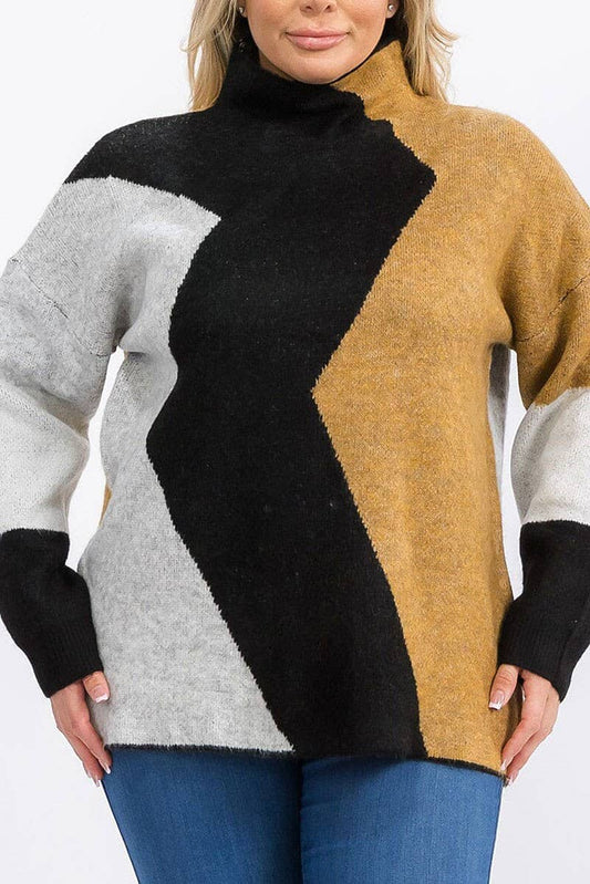 LONG SLEEVE MOCK NECK COLORBLOCK PULLOVER SWEATER