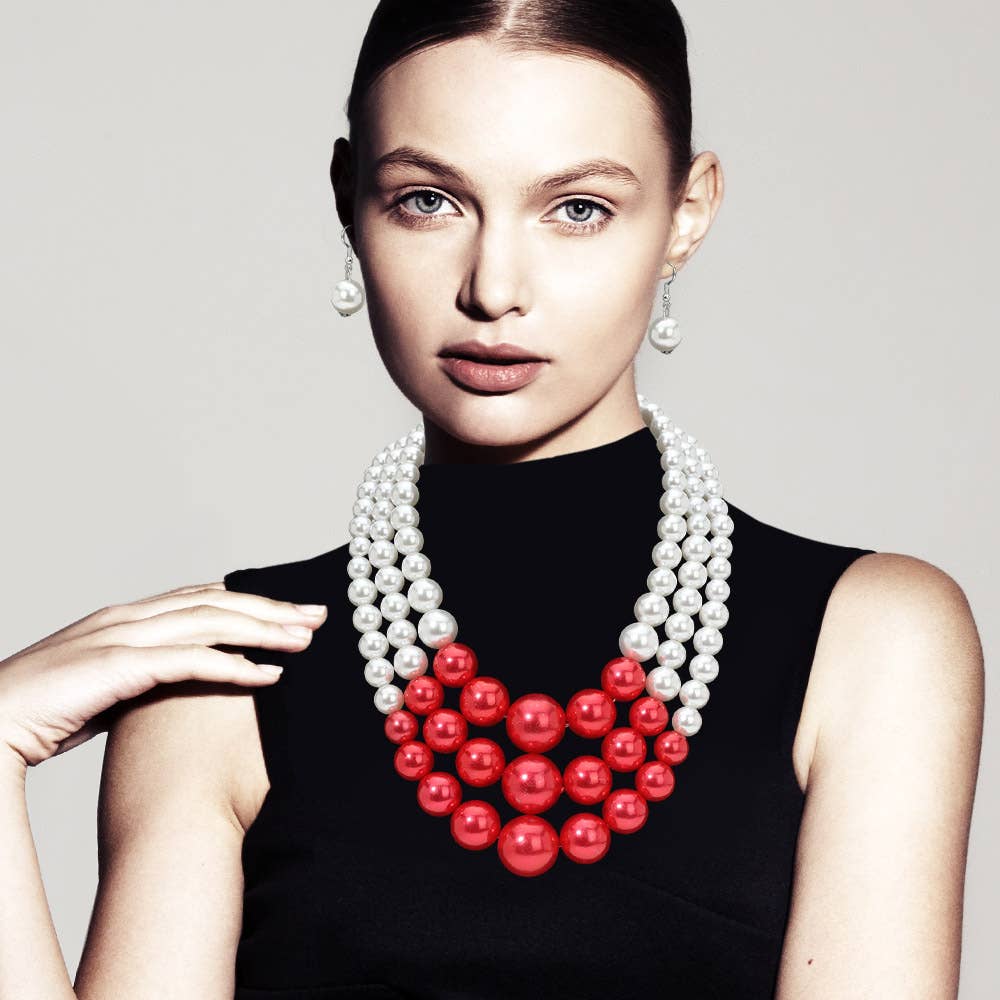 Chunky Pearl Triple Layered Strand Necklace