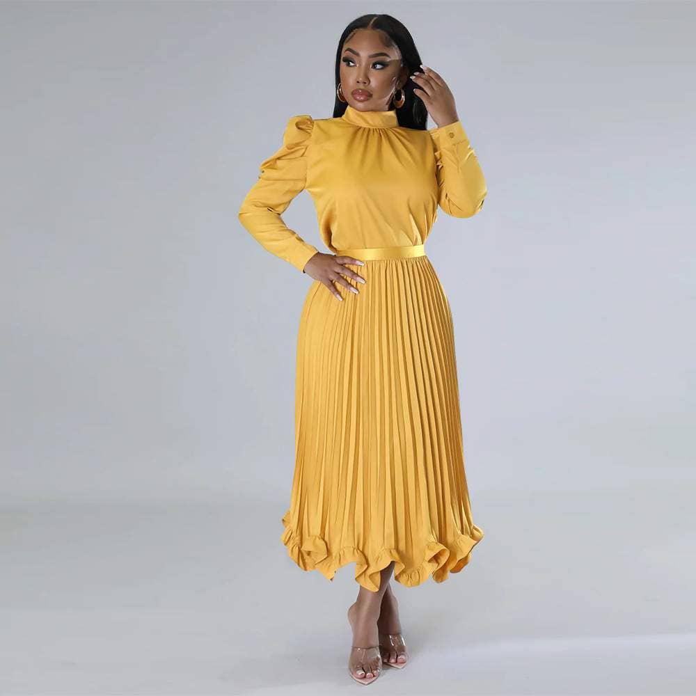 Skirt sets for women mock neck puff long sleeve