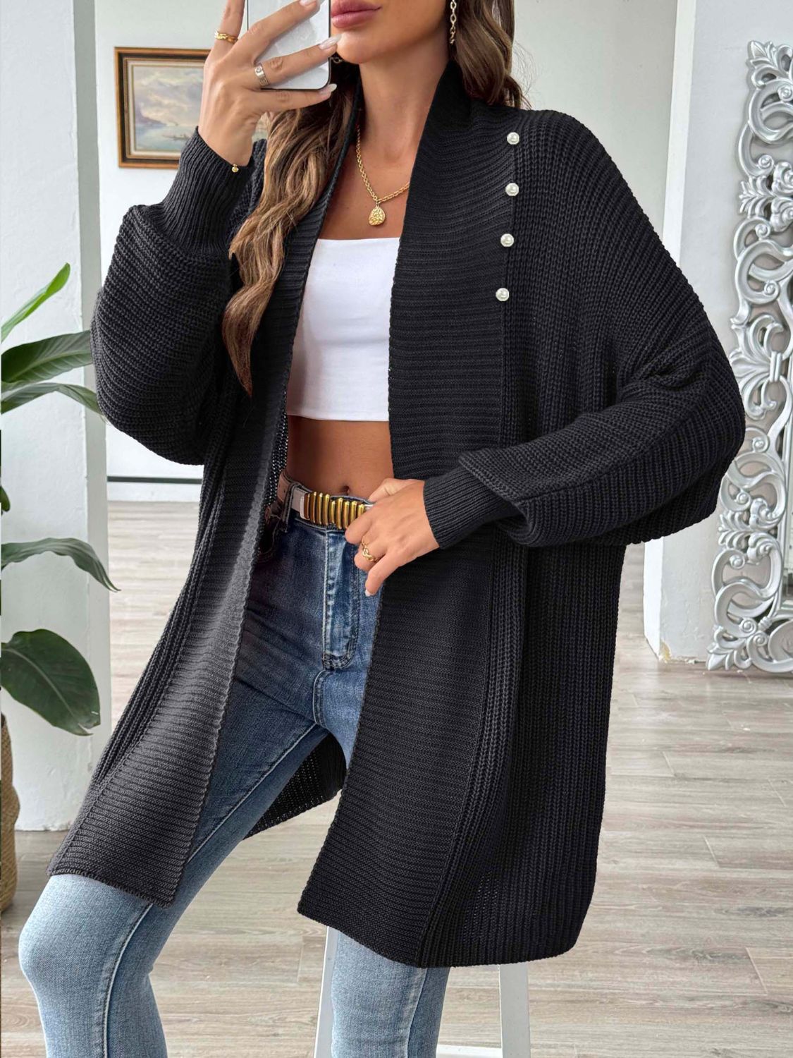 Open Front Long Sleeve Cardigan