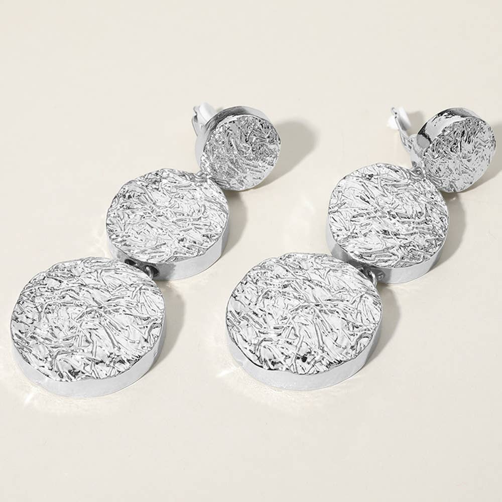 Oversized Chunky Metal Disc Link Dropdown Clip On Earrings