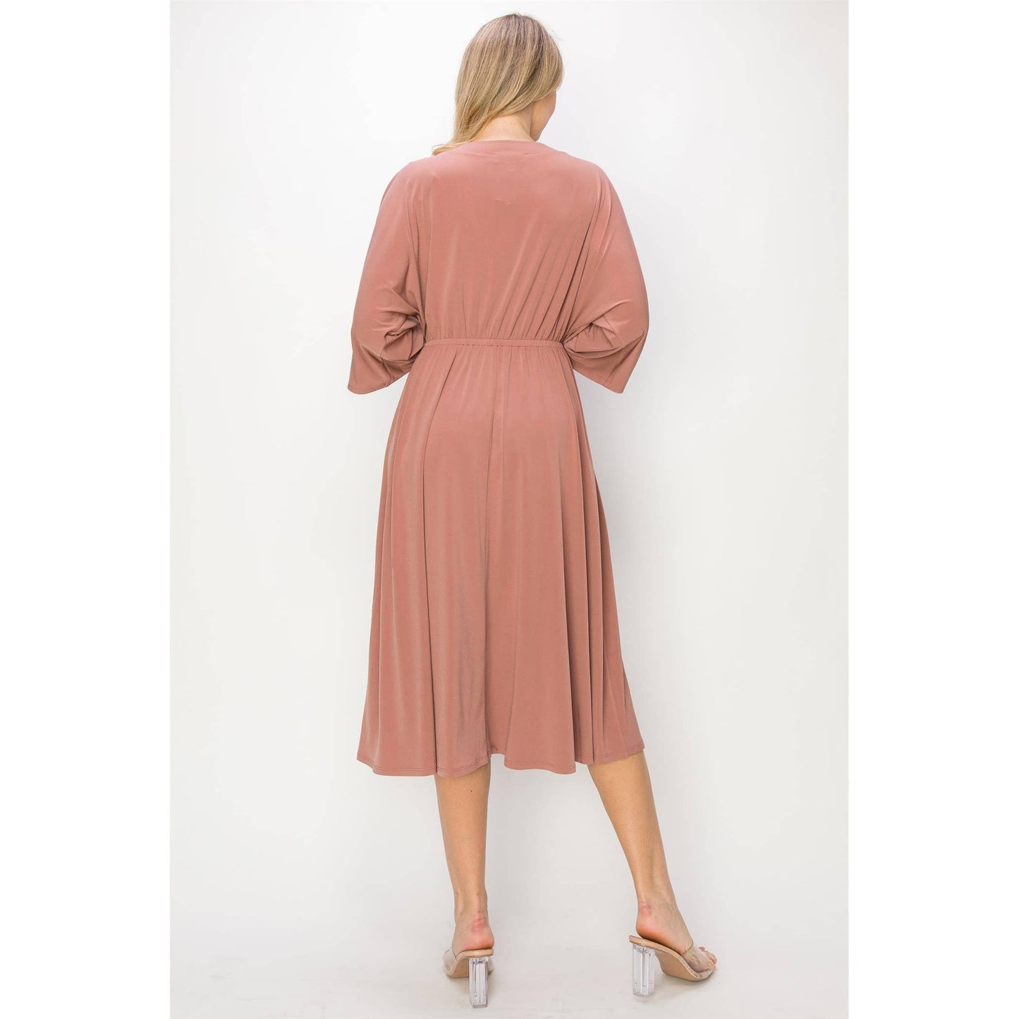ELEGANT SOLID SURPLICE MIDI DRESS