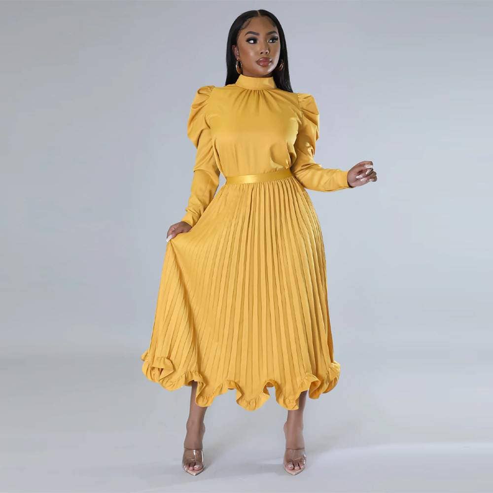 Skirt sets for women mock neck puff long sleeve