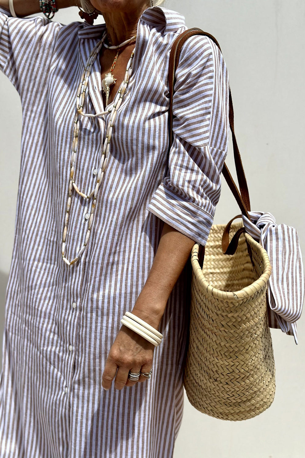 Tied Button Up Three-Quarter Sleeve Dress