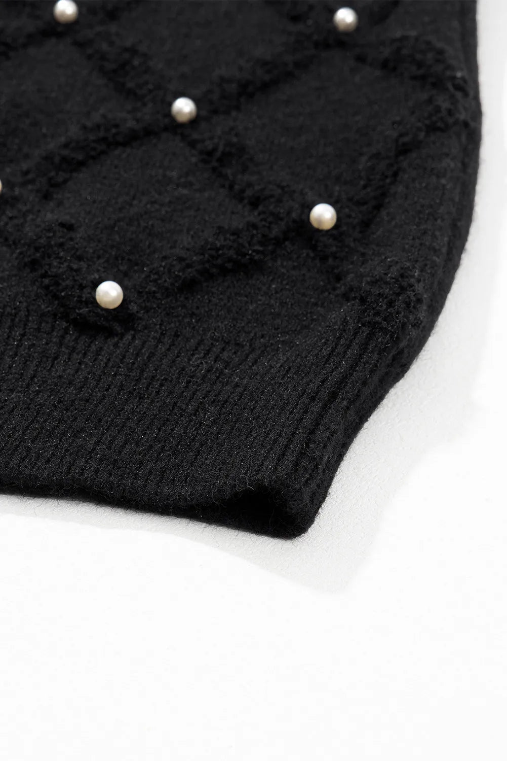 Pearl Detail Round Neck Long Sleeve Sweater