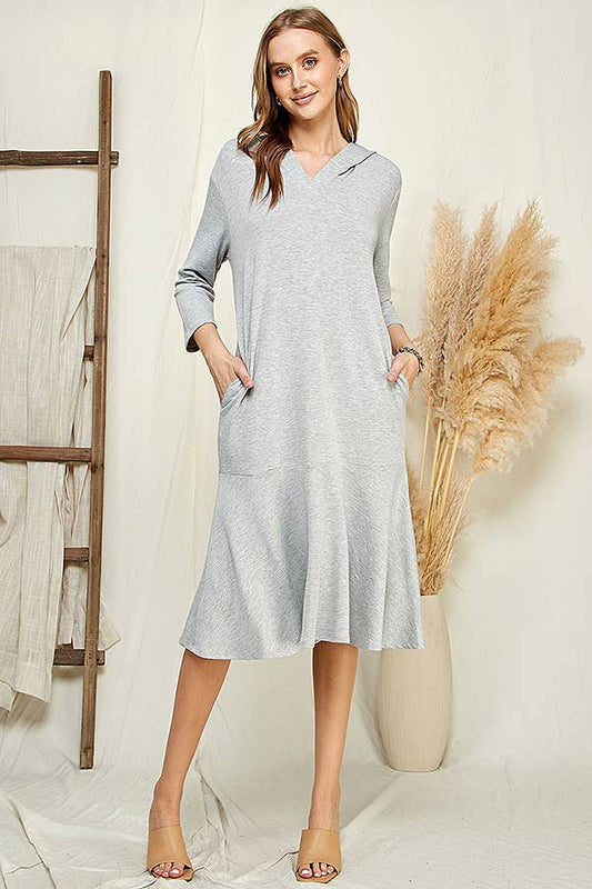 Hoodie Flare Ruffle Hem Midi Dress