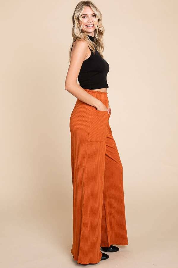 Ruching Frill Wasit Wide Pants