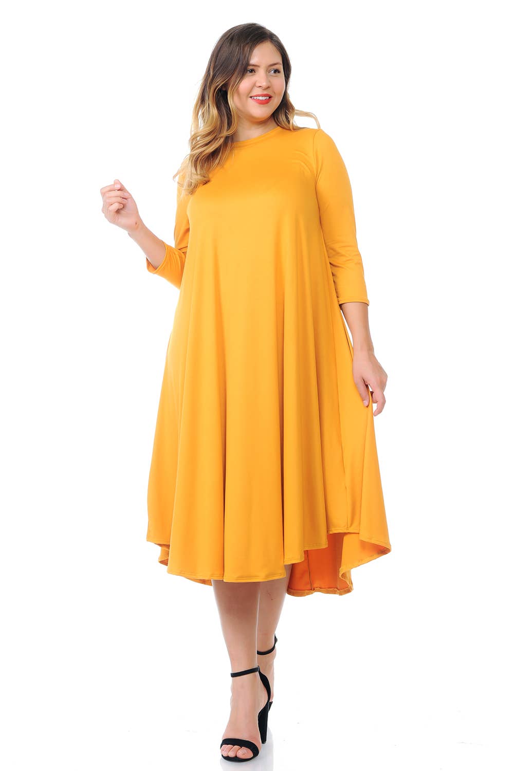 A Line Swing Trapeze Midi Dress Plus