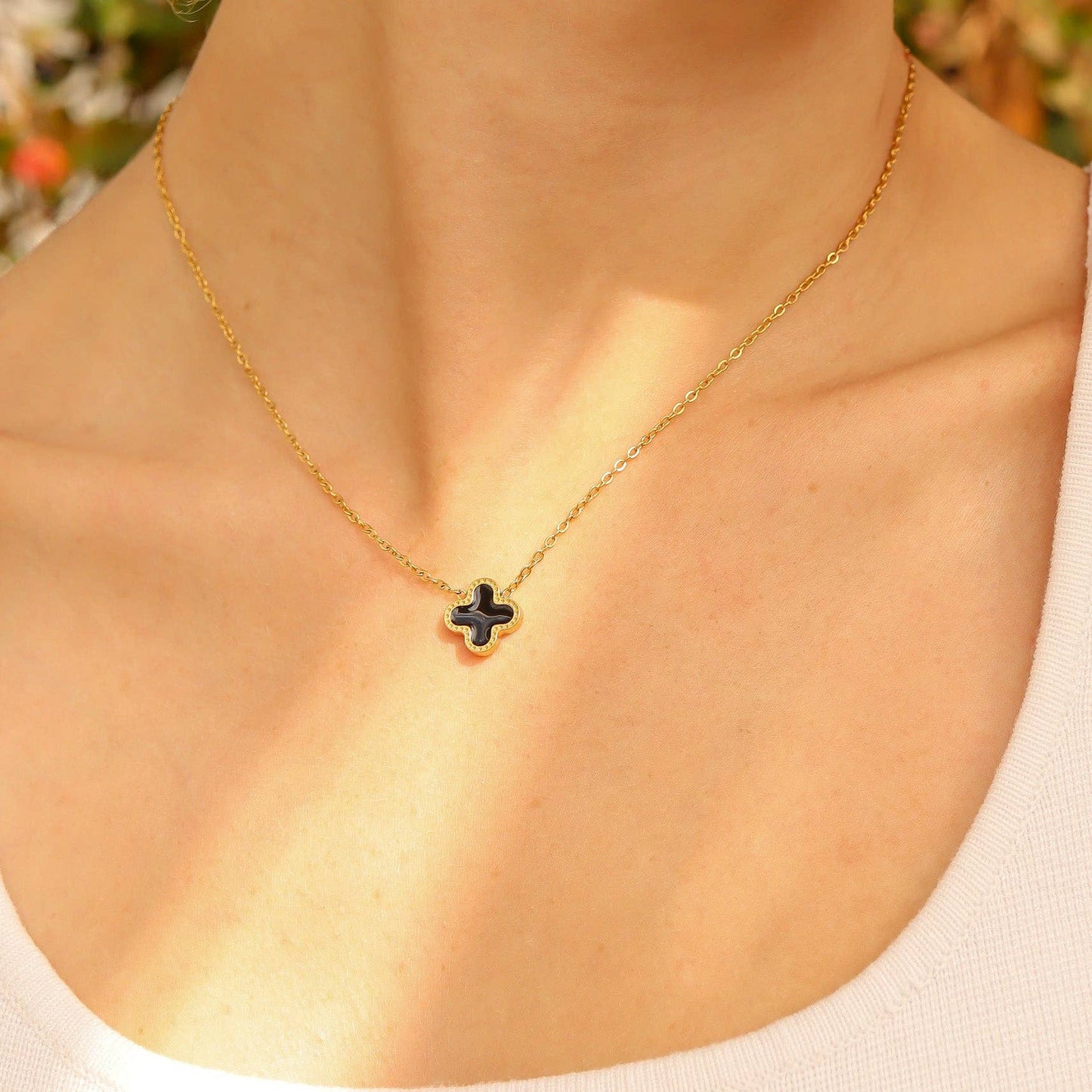 18K Gold PVD Stainless Steel Lucky Clover Charm Necklace